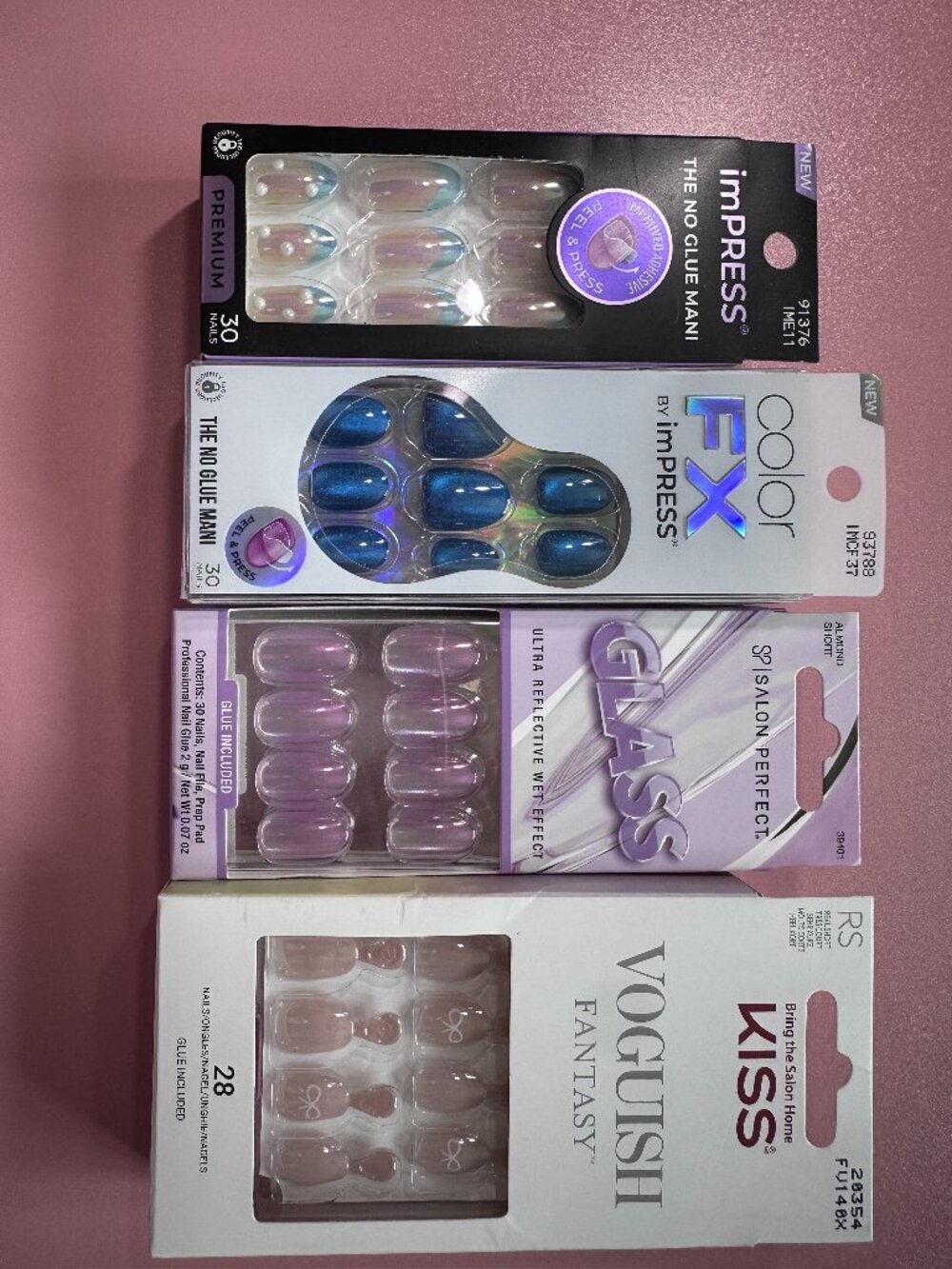Glass Press-On Nails Bundle – 4 Sets – KISS, imPRESS & Salon Perfect